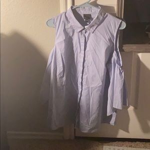 Vertical Striped Collared Off Shoulder Top